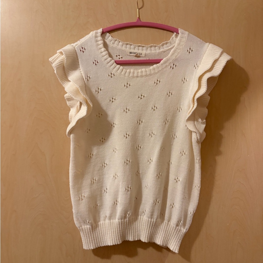 Cream Eyelet Ruffle Knit Top